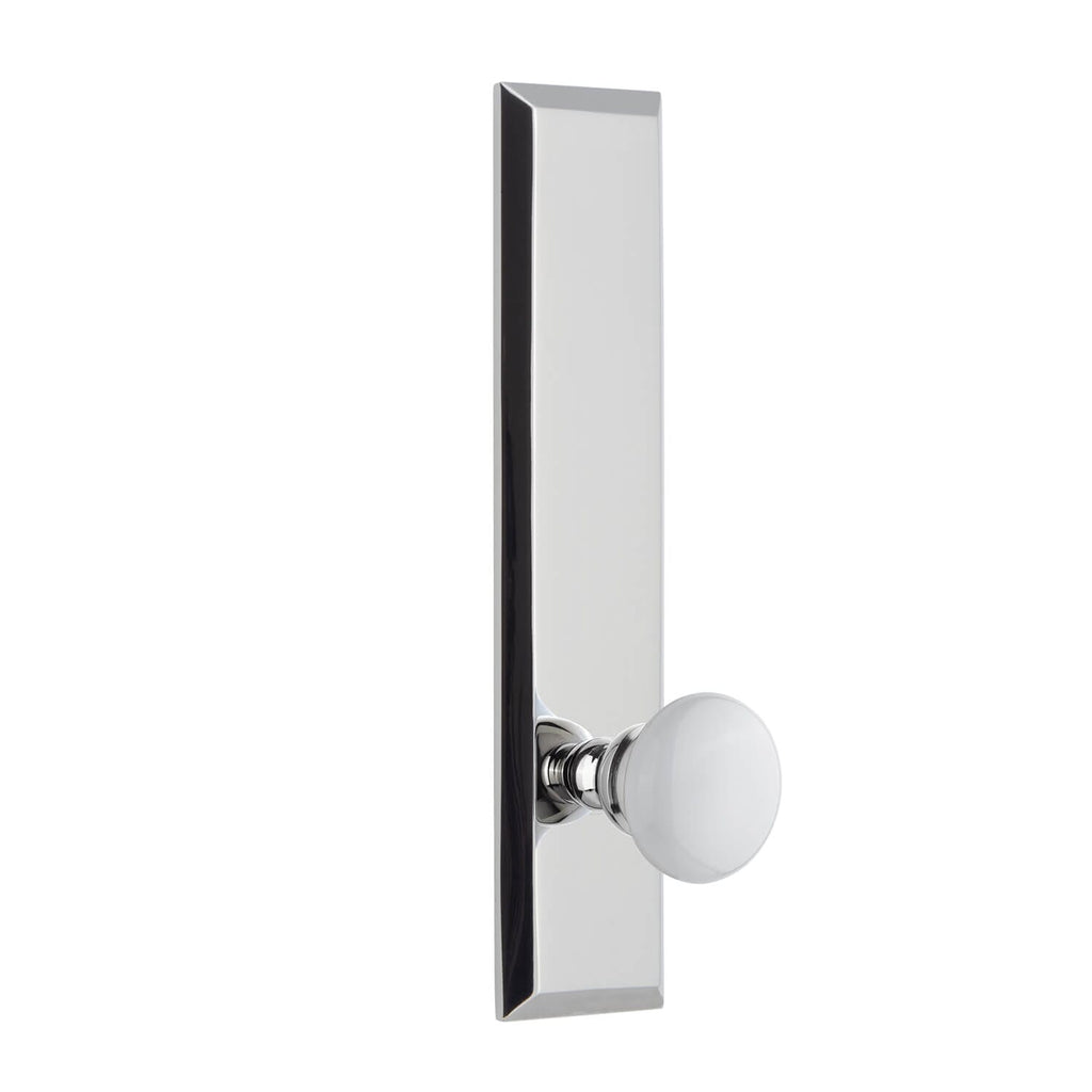 Fifth Avenue Tall Plate with Hyde Park Knob in Bright Chrome