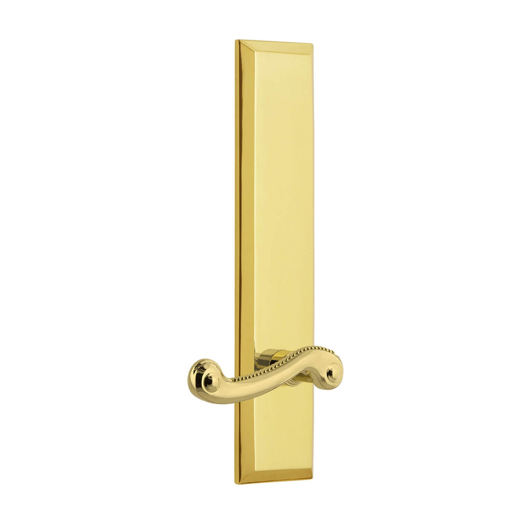 Fifth Avenue Tall Plate with Newport Lever in Polished Brass