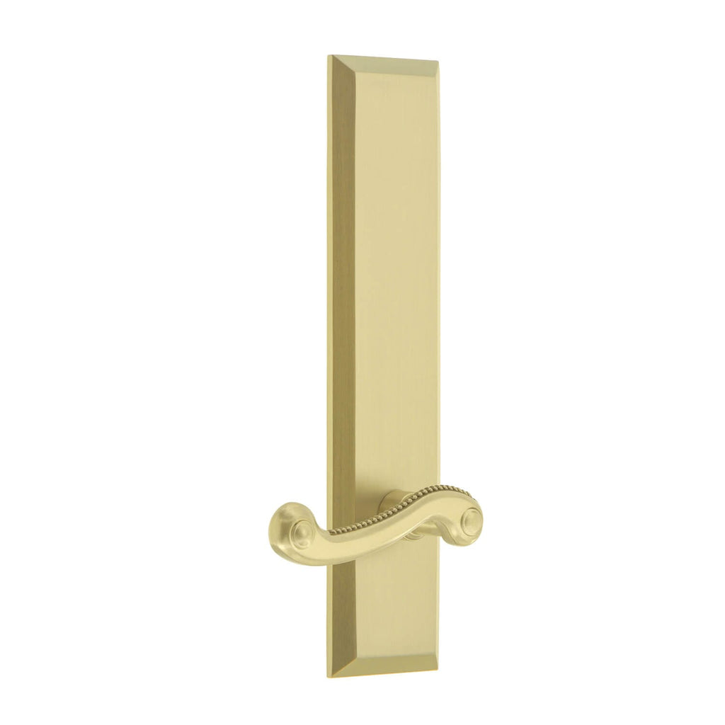 Fifth Avenue Tall Plate with Newport Lever in Satin Brass