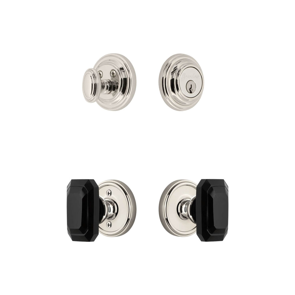 Georgetown Rosette Entry Set with Baguette Black Crystal Knob in Polished Nickel