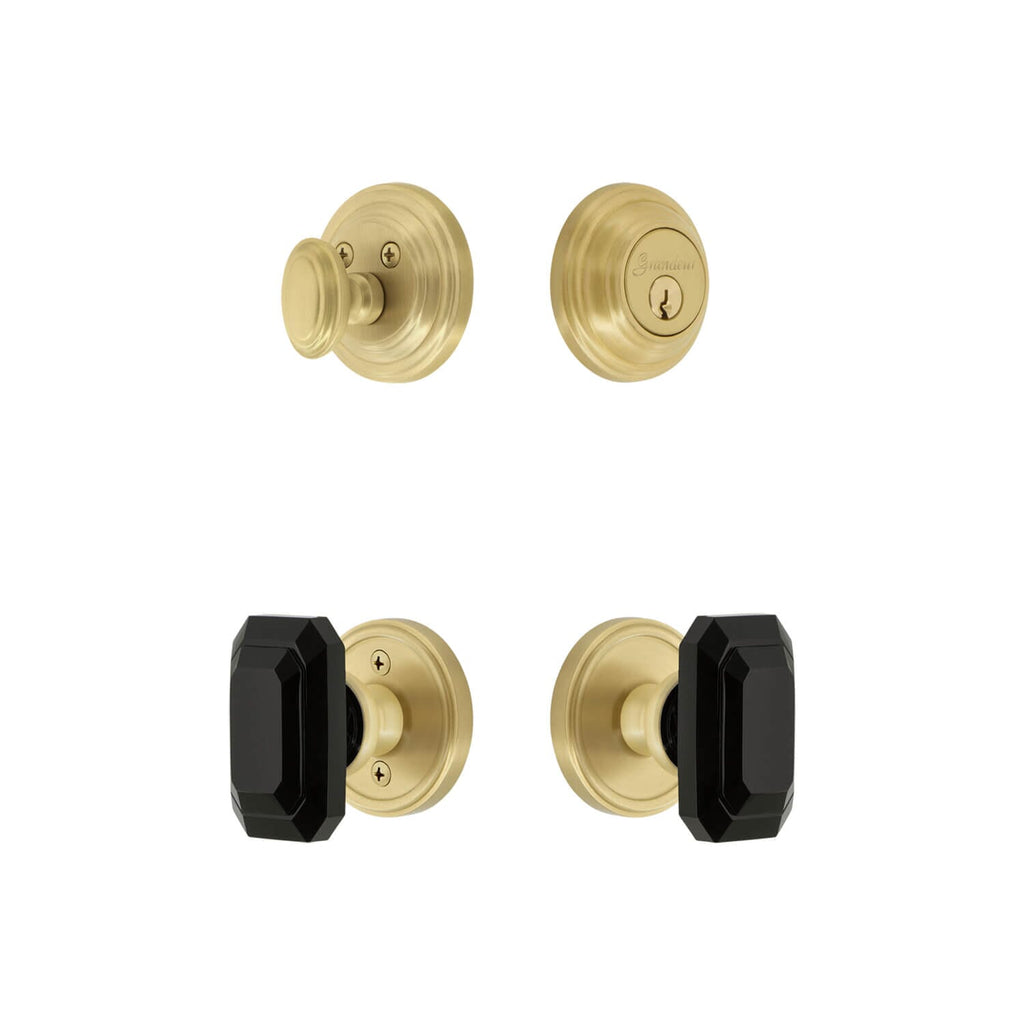 Georgetown Rosette Entry Set with Baguette Black Crystal Knob in Satin Brass