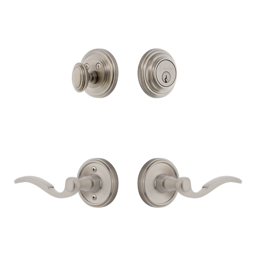 Georgetown Rosette Entry Set with Bellagio Lever in Satin Nickel