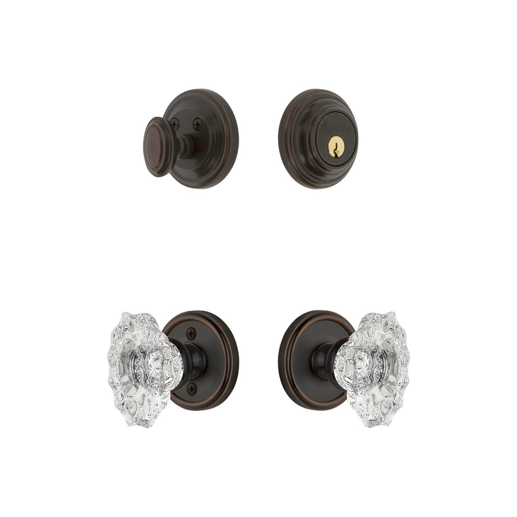 Georgetown Rosette Entry Set with Biarritz Crystal Knob in Timeless Bronze