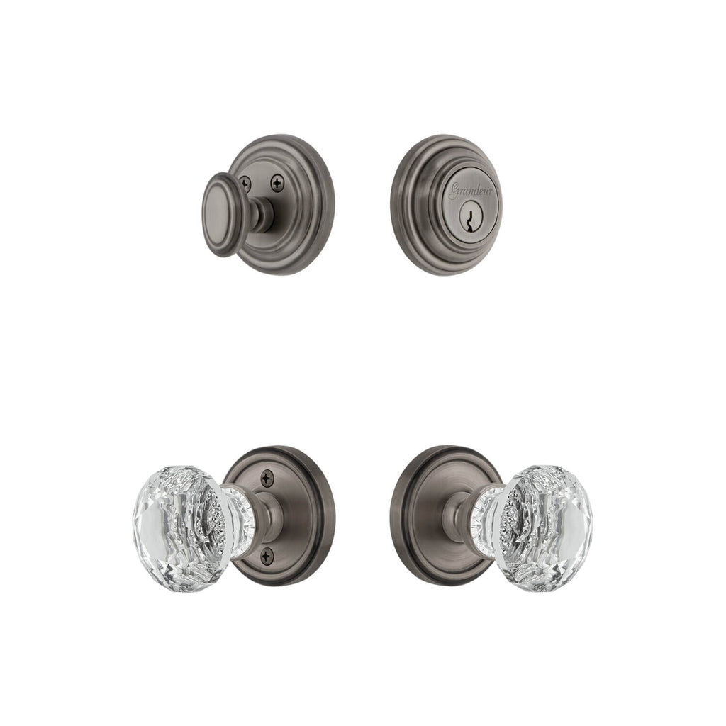 Georgetown Rosette Entry Set with Brilliant Crystal Knob in Antique Pewter