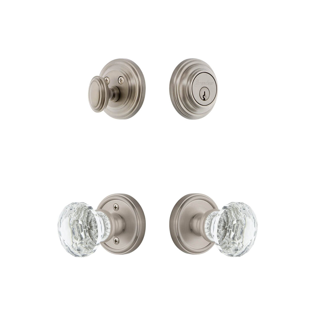 Georgetown Rosette Entry Set with Brilliant Crystal Knob in Satin Nickel