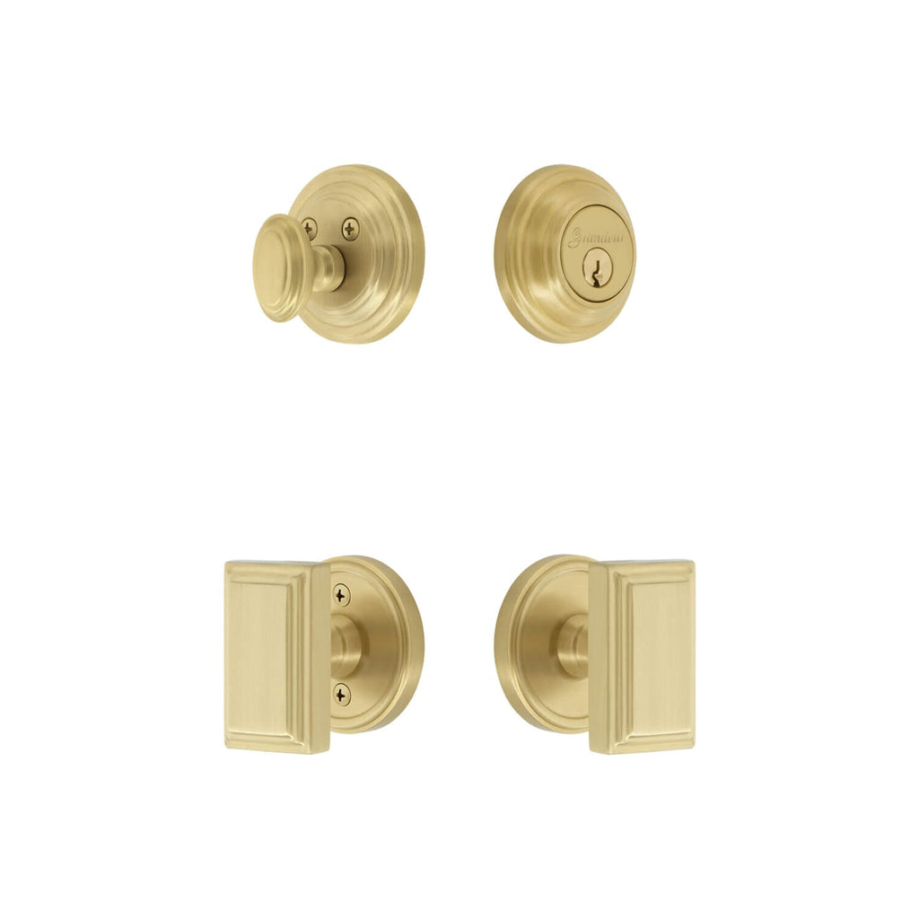 Georgetown Rosette Entry Set with Carre Knob in Satin Brass