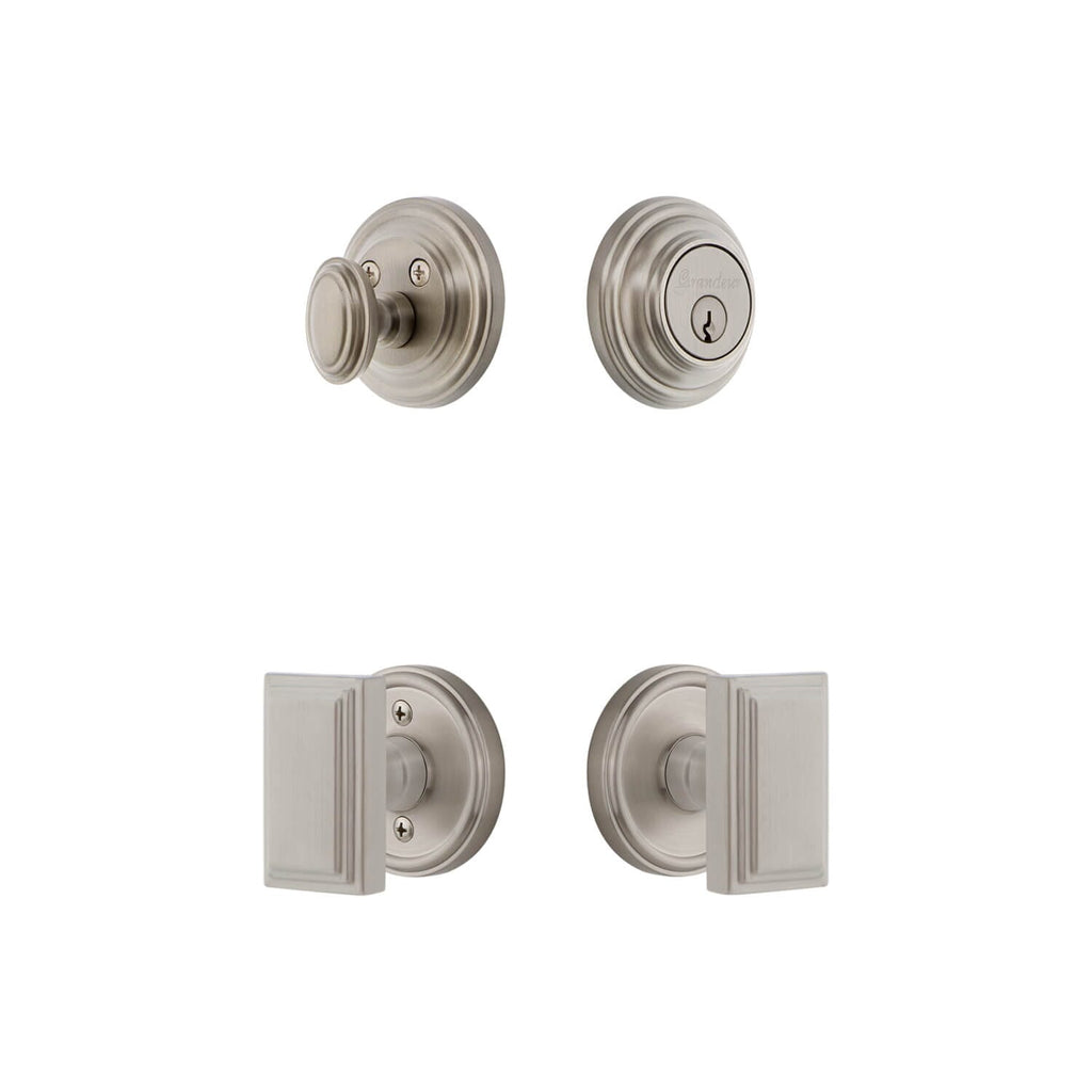 Georgetown Rosette Entry Set with Carre Knob in Satin Nickel