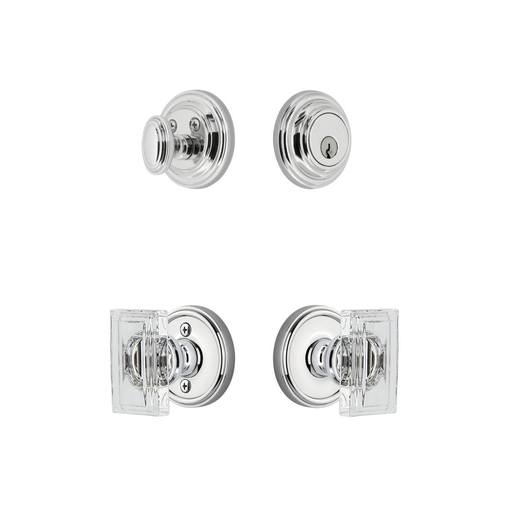 Georgetown Rosette Entry Set with Carre Crystal Knob in Bright Chrome