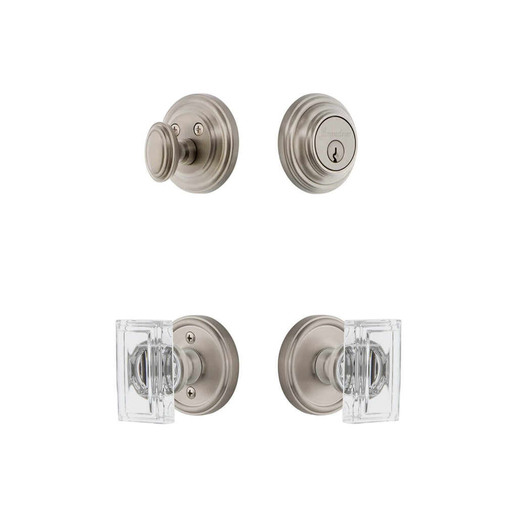 Georgetown Rosette Entry Set with Carre Crystal Knob in Satin Nickel