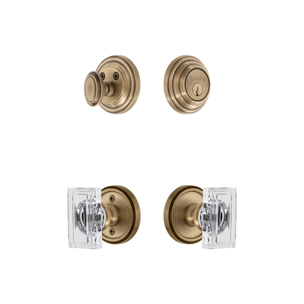 Georgetown Rosette Entry Set with Carre Crystal Knob in Vintage Brass