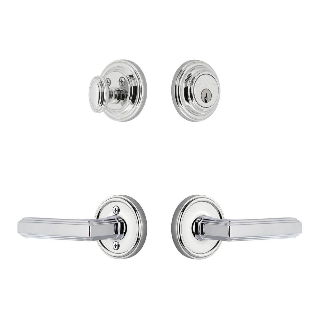 Georgetown Rosette Entry Set with Carre Lever in Bright Chrome