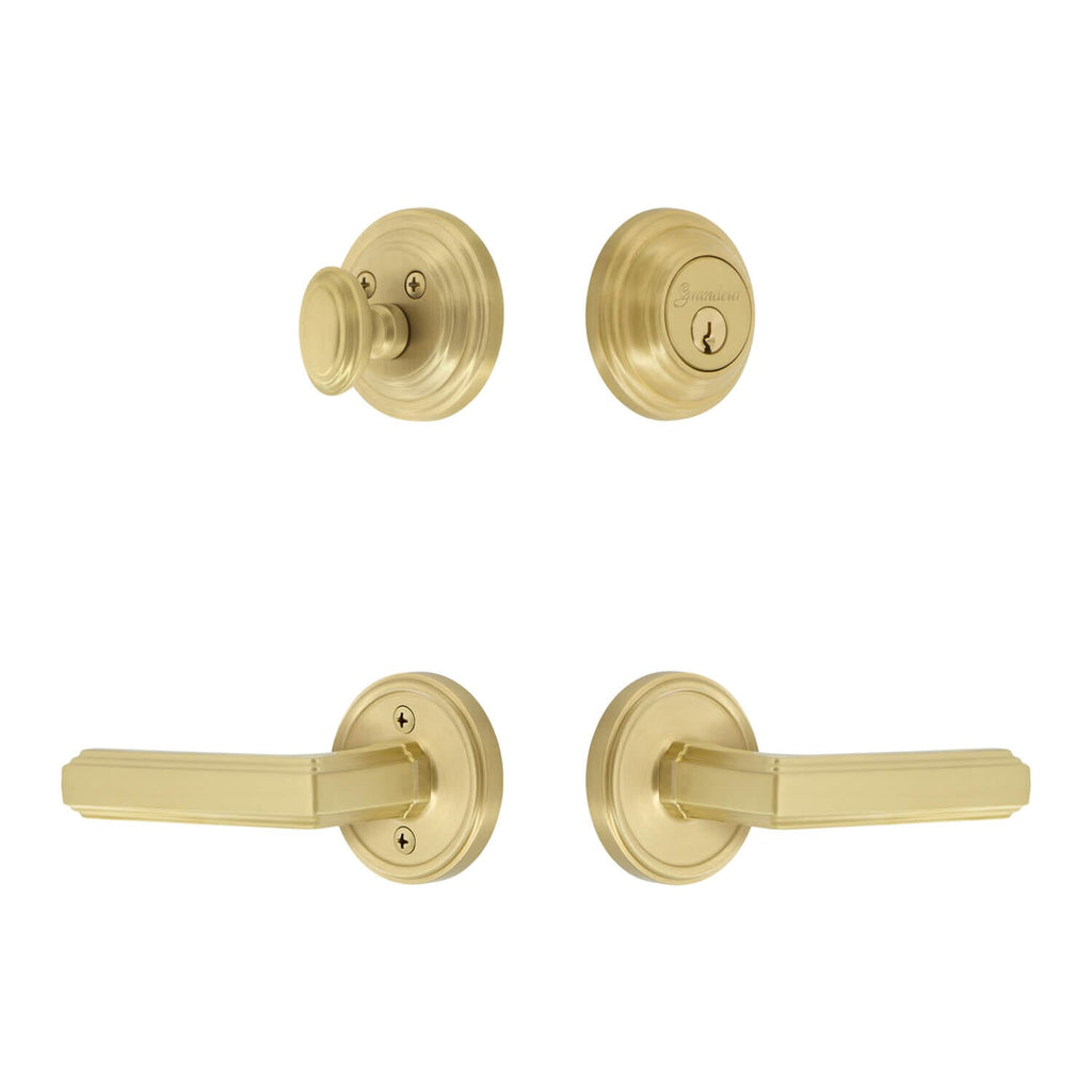 Georgetown Rosette Entry Set with Carre Lever in Satin Brass