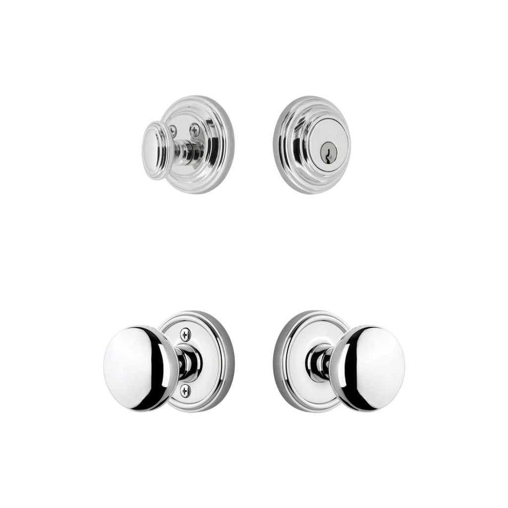 Georgetown Rosette Entry Set with Fifth Avenue Knob in Bright Chrome