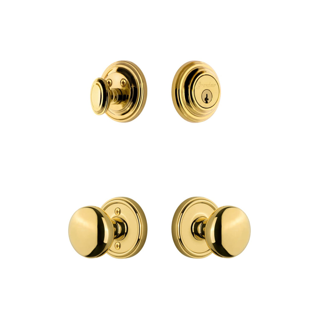 Georgetown Rosette Entry Set with Fifth Avenue Knob in Lifetime Brass