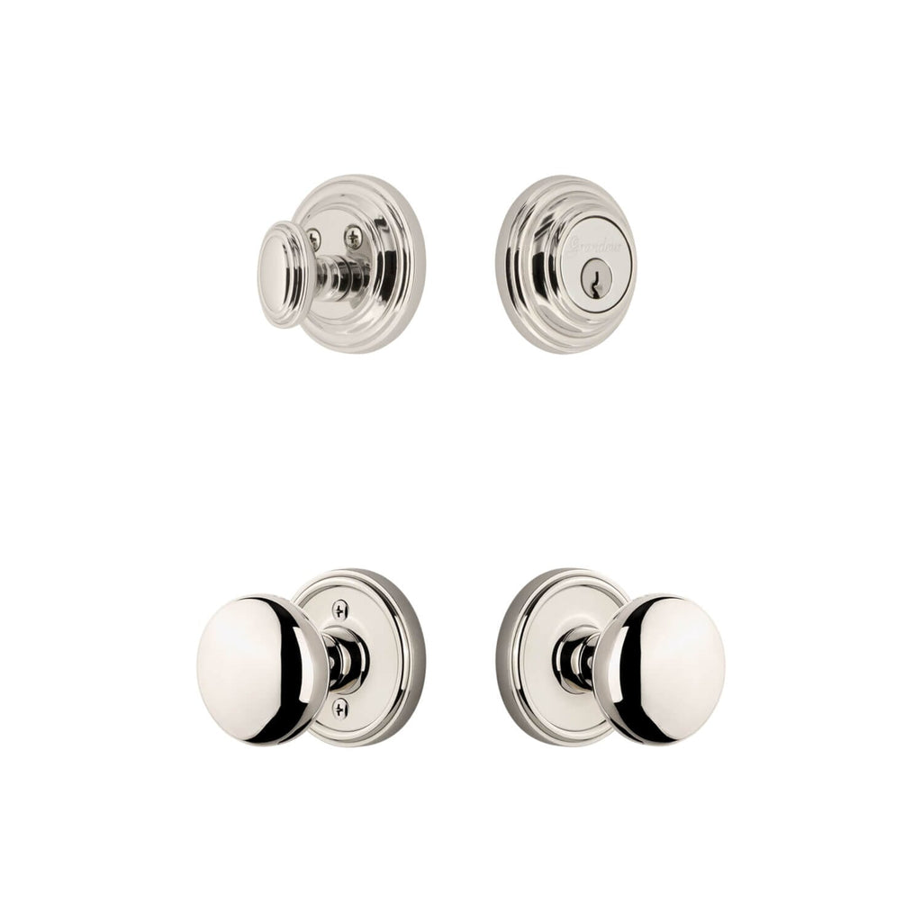 Georgetown Rosette Entry Set with Fifth Avenue Knob in Polished Nickel