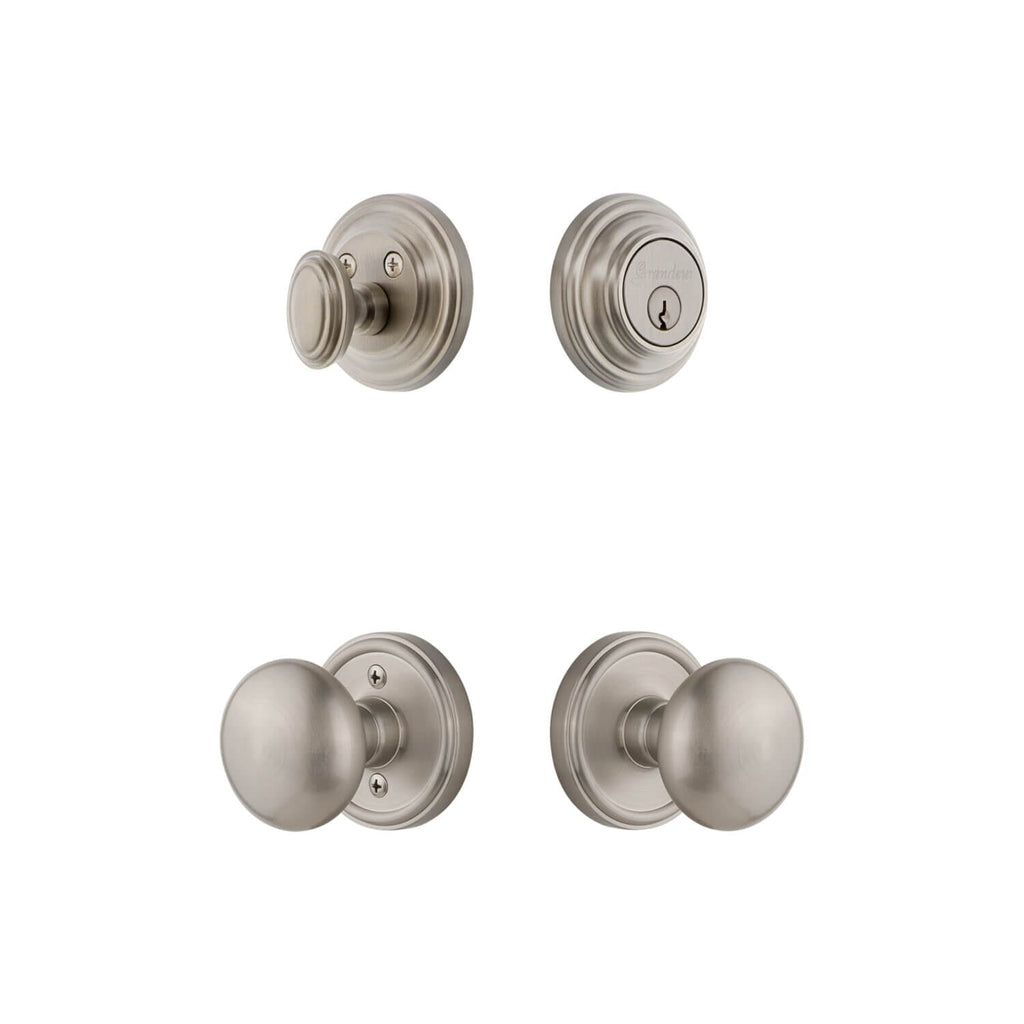 Georgetown Rosette Entry Set with Fifth Avenue Knob in Satin Nickel