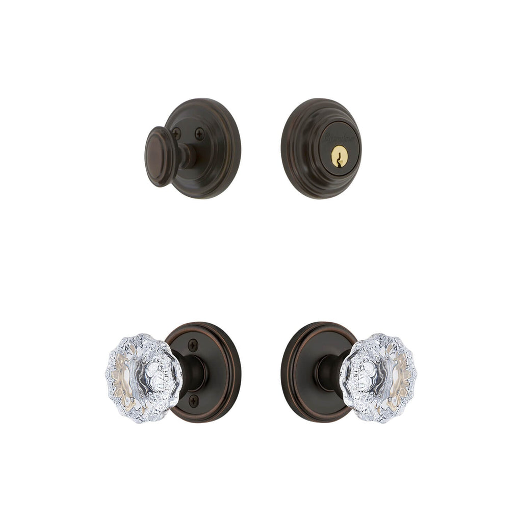 Georgetown Rosette Entry Set with Fontainebleau Crystal Knob in Timeless Bronze