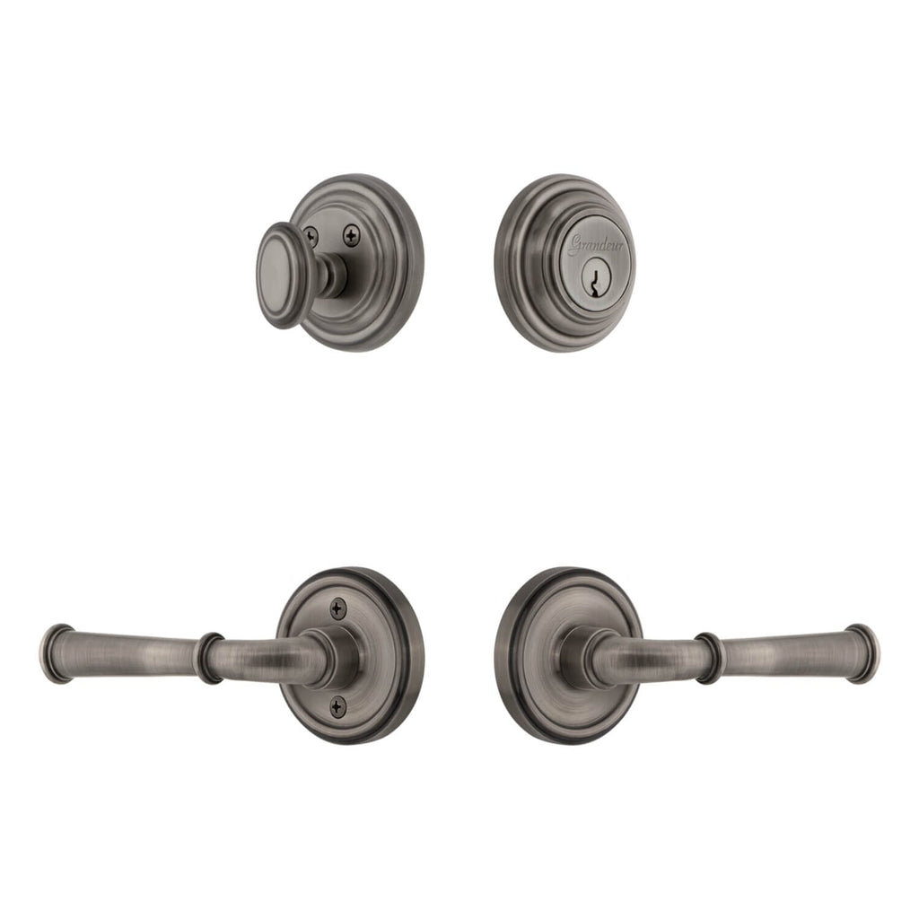 Georgetown Rosette Entry Set with Georgetown Lever in Antique Pewter