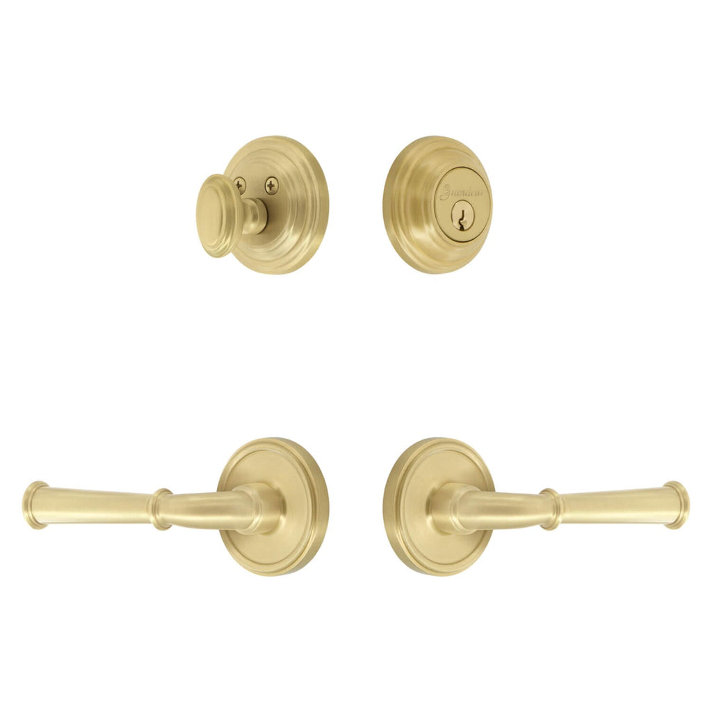 Georgetown Rosette Entry Set with Georgetown Lever in Satin Brass