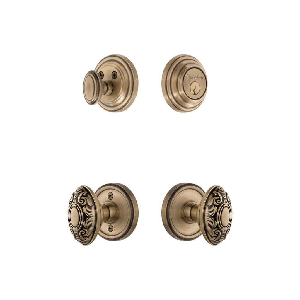 Georgetown Rosette Entry Set with Grande Victorian Knob in Vintage Brass