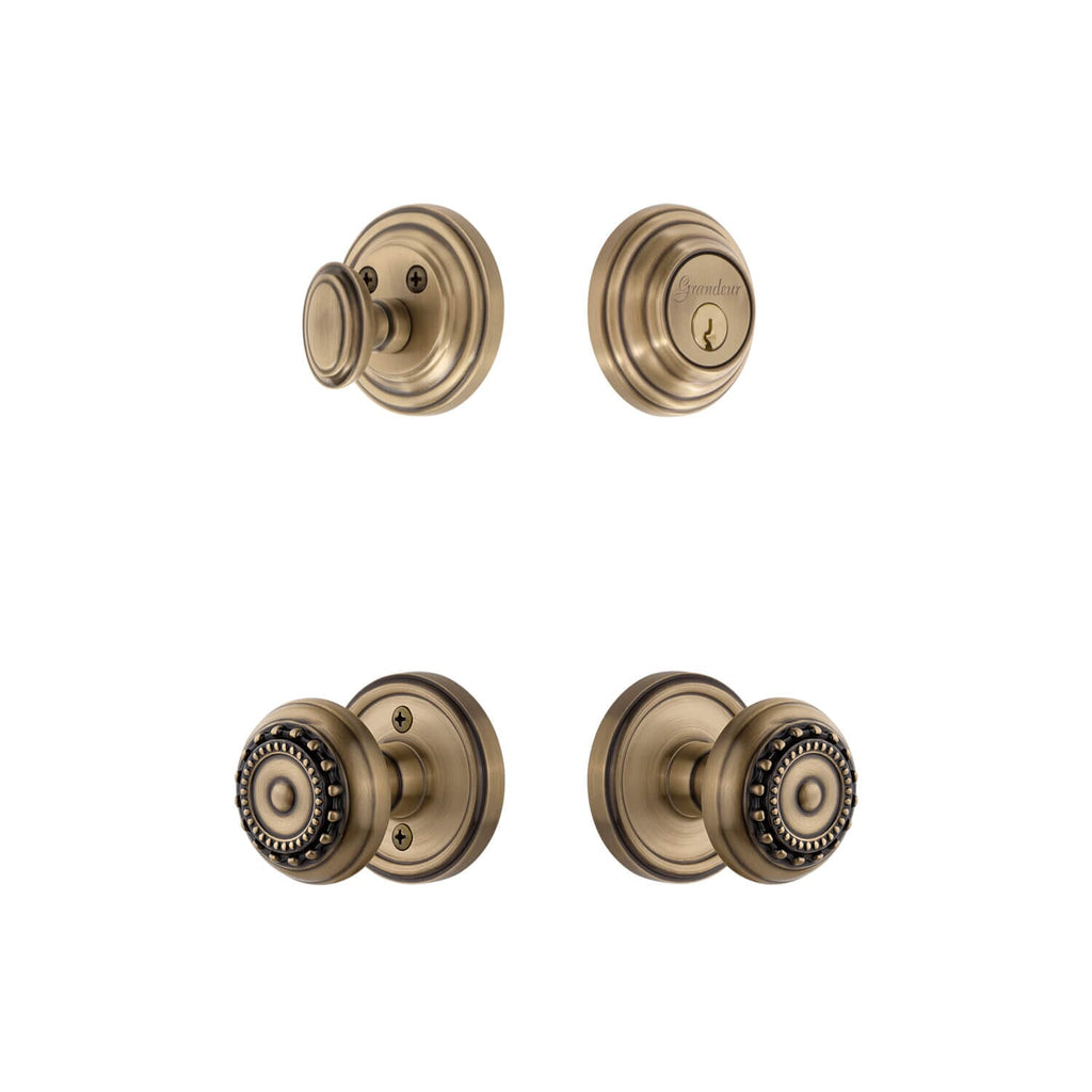 Georgetown Rosette Entry Set with Parthenon Knob in Vintage Brass
