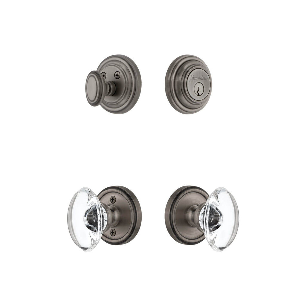 Georgetown Rosette Entry Set with Provence Crystal Knob in Antique Pewter