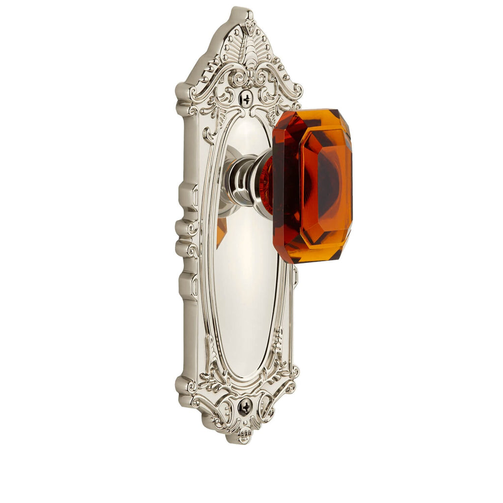 Grande Victorian Long Plate with Baguette Amber Crystal Knob in Polished Nickel