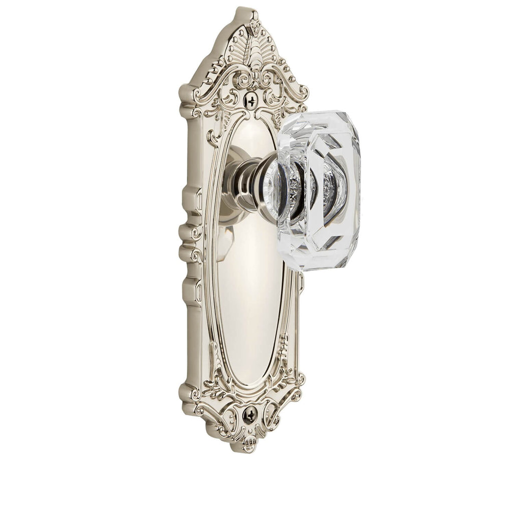 Grande Victorian Long Plate with Baguette Clear Crystal Knob in Polished Nickel