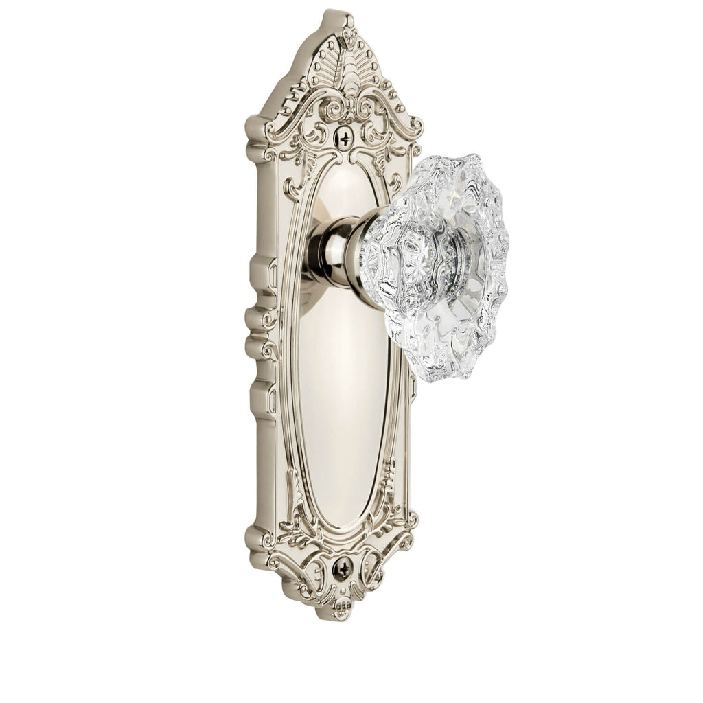Grande Victorian Long Plate with Biarritz Crystal Knob in Polished Nickel