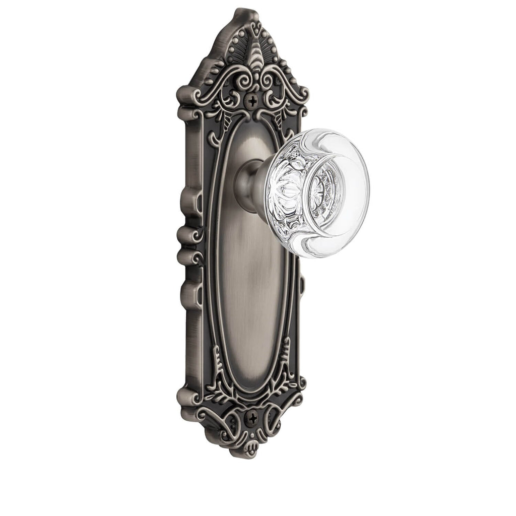 Grande Victorian Long Plate with Bordeaux Crystal Knob in Antique Pewter