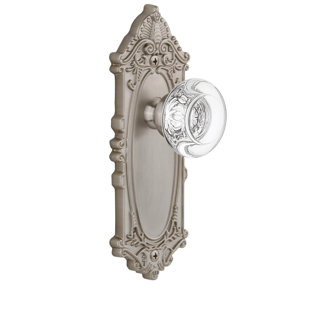 Grande Victorian Long Plate with Bordeaux Crystal Knob in Satin Nickel