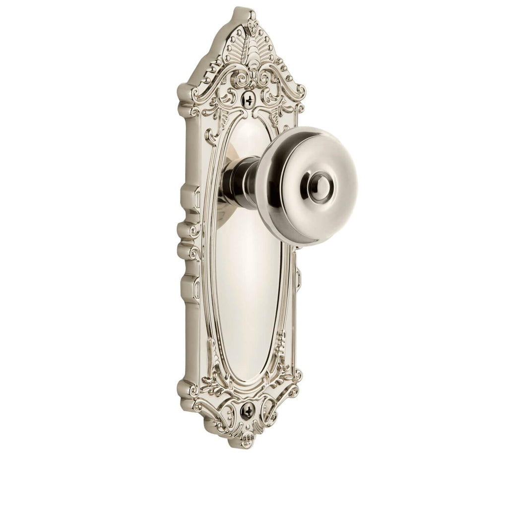 Grande Victorian Long Plate with Bouton Knob in Polished Nickel