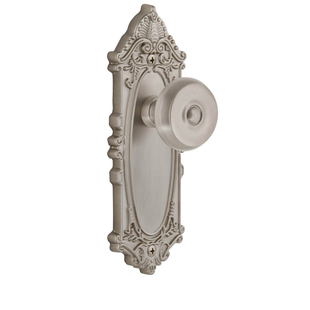 Grande Victorian Long Plate with Bouton Knob in Satin Nickel