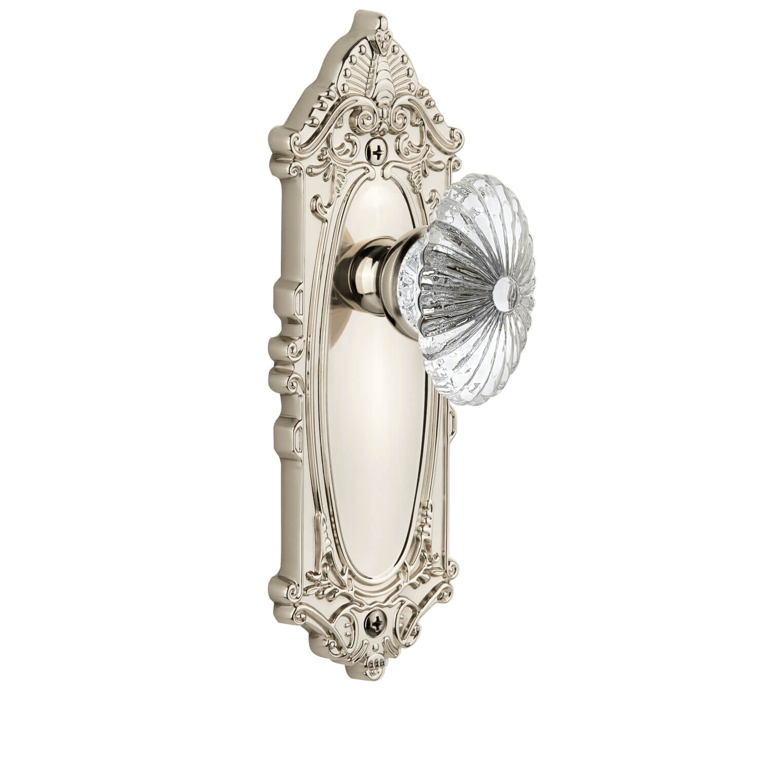 Grande Victorian Long Plate with Burgundy Crystal Knob in Polished Nickel