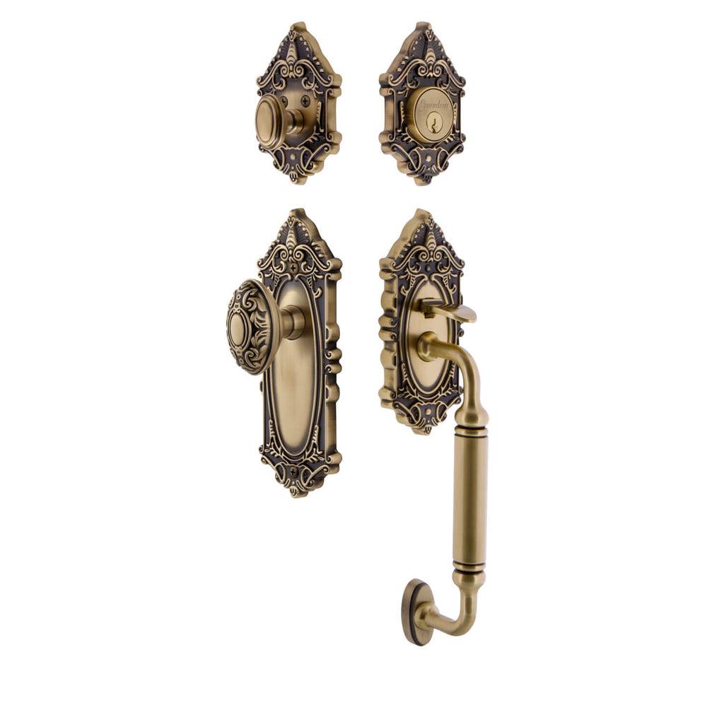Grande Victorian Plate C Grip Entry Set Grande Victorian Knob in Vintage Brass