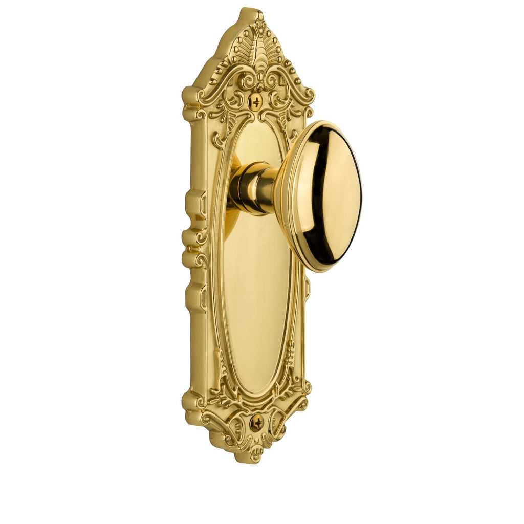 Grande Victorian Long Plate with Eden Prairie Knob in Polished Brass