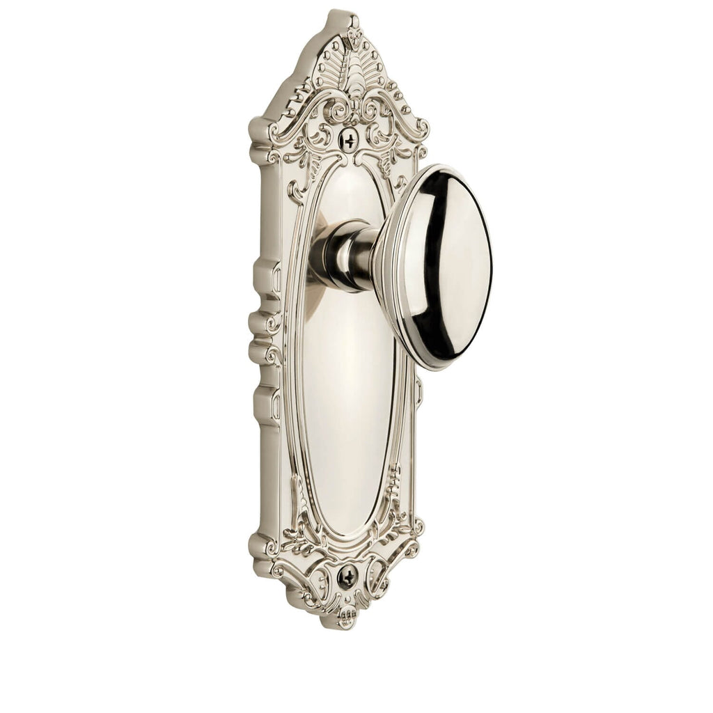 Grande Victorian Long Plate with Eden Prairie Knob in Polished Nickel