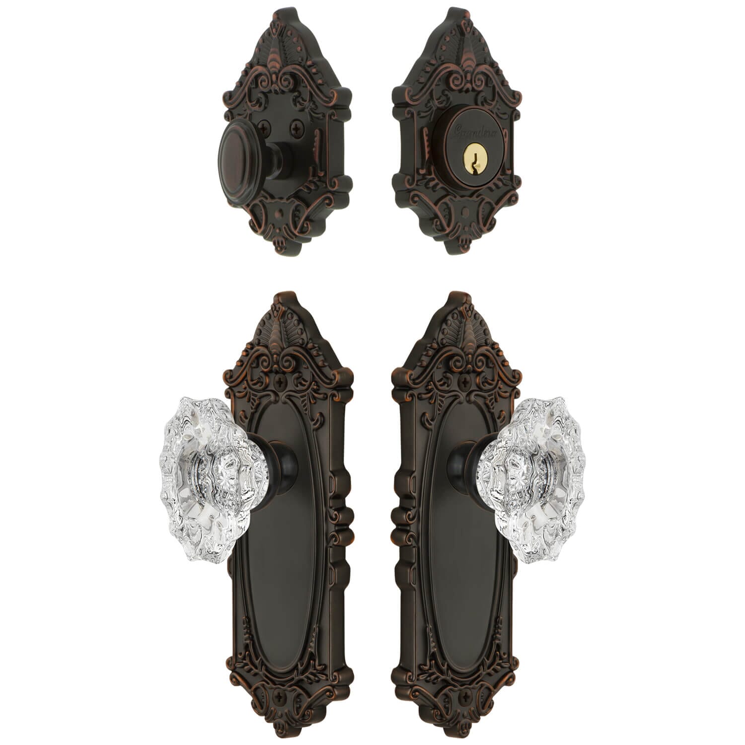 Grande Victorian Long Plate Entry Set with Biarritz Crystal Knob