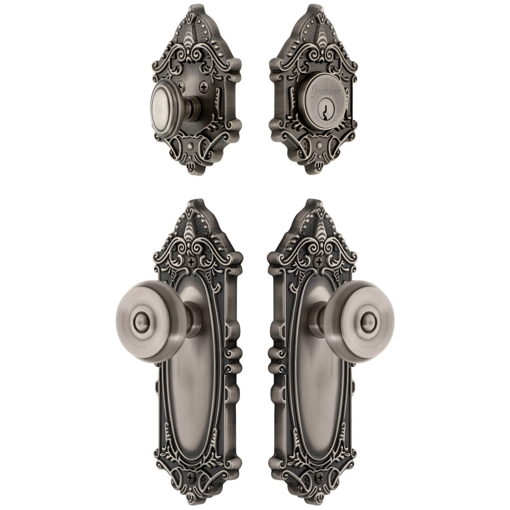 Grande Victorian Long Plate Entry Set with Bouton Knob in Antique Pewter