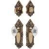 Grande Victorian Long Plate Entry Set with Burgundy Crystal Knob in Vintage Brass