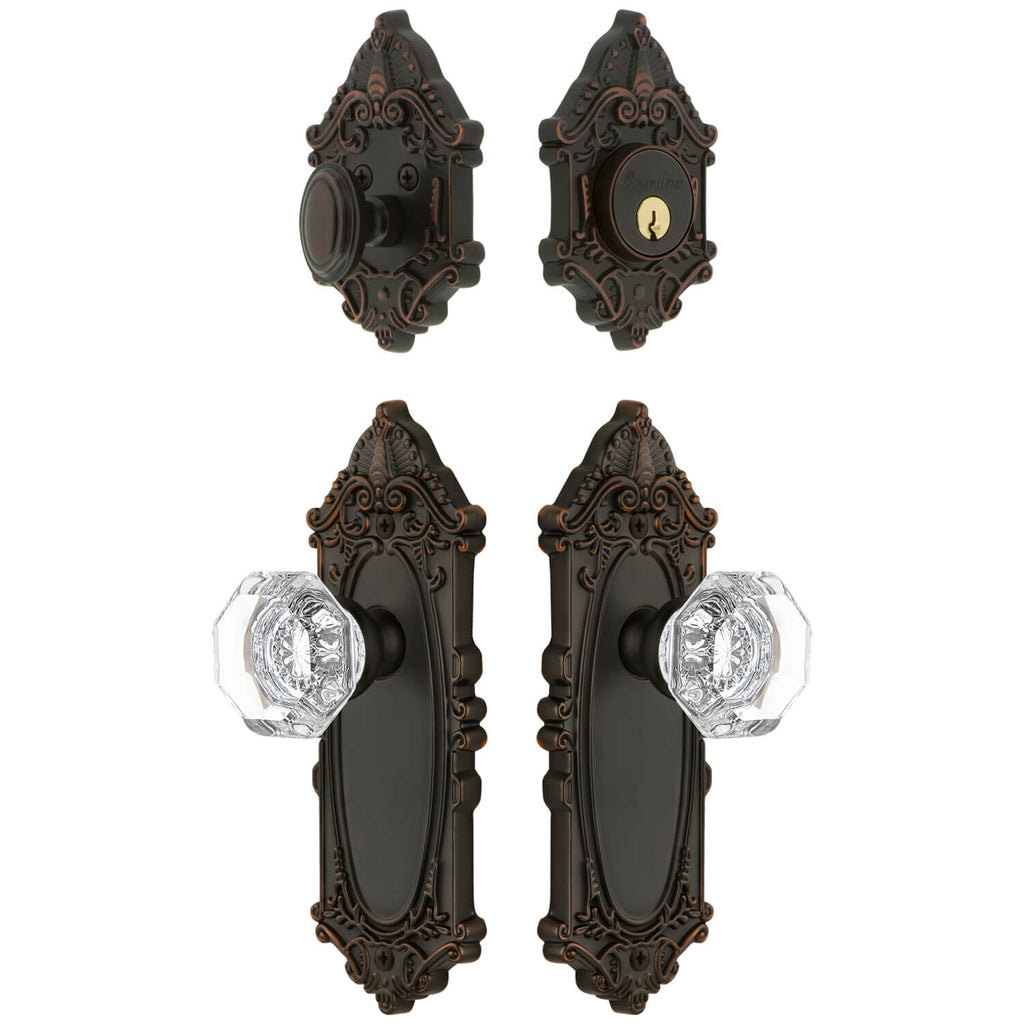 Grande Victorian Long Plate Entry Set with Chambord Crystal Knob in Timeless Bronze