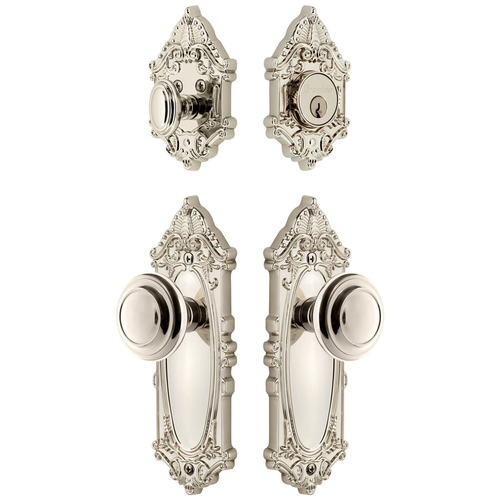 Grande Victorian Long Plate Entry Set with Circulaire Knob in Polished Nickel