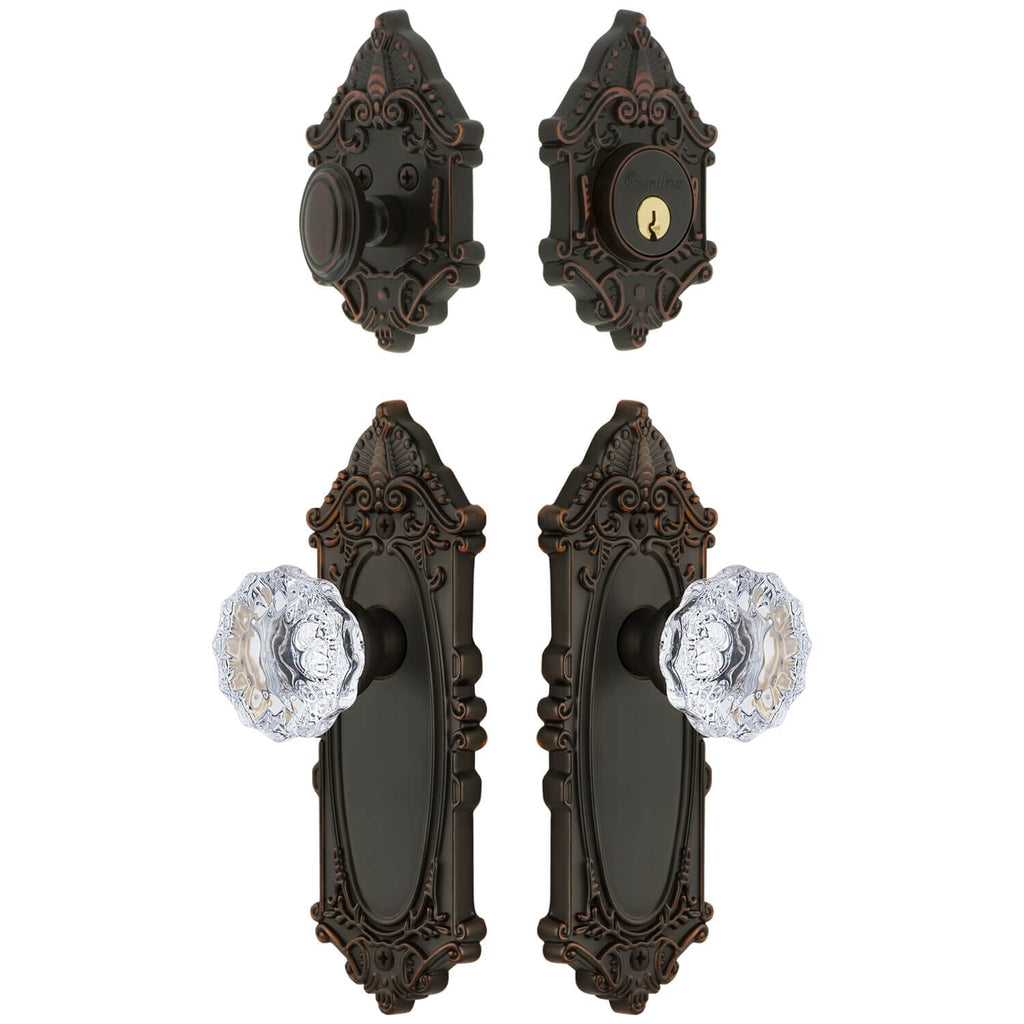 Grande Victorian Long Plate Entry Set with Fontainebleau Crystal Knob in Timeless Bronze