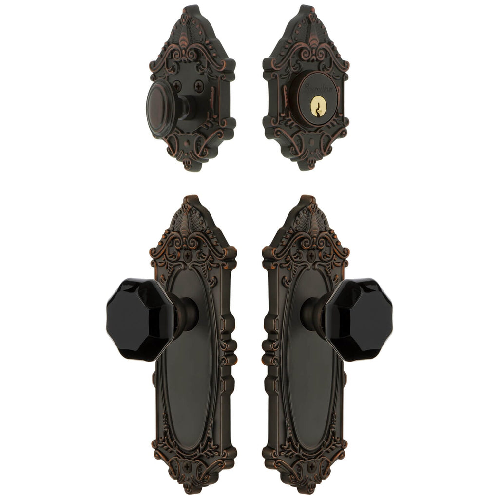 Grande Victorian Long Plate Entry Set with Lyon Knob in Timeless Bronze