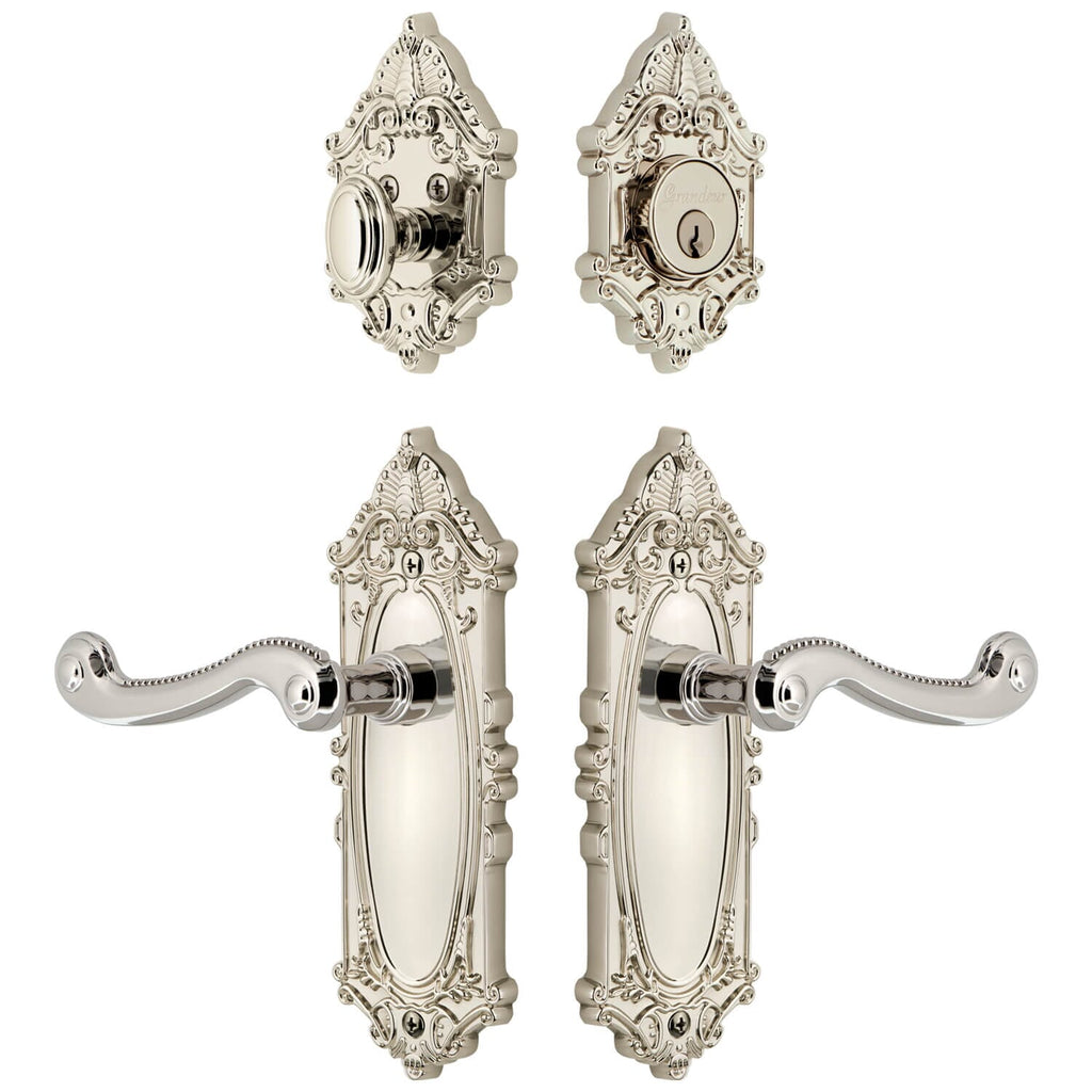 Grande Victorian Long Plate Entry Set with Newport Lever in Polished Nickel