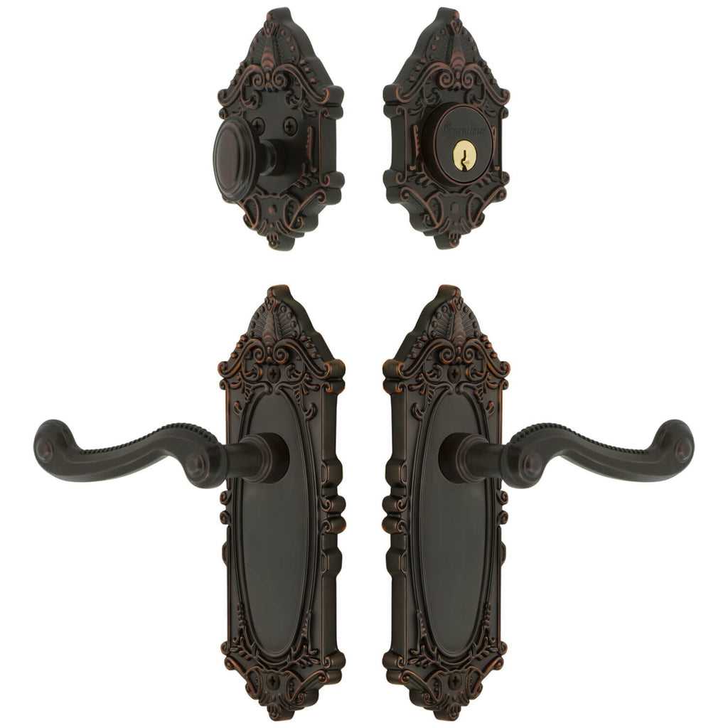 Grande Victorian Long Plate Entry Set with Newport Lever in Timeless Bronze