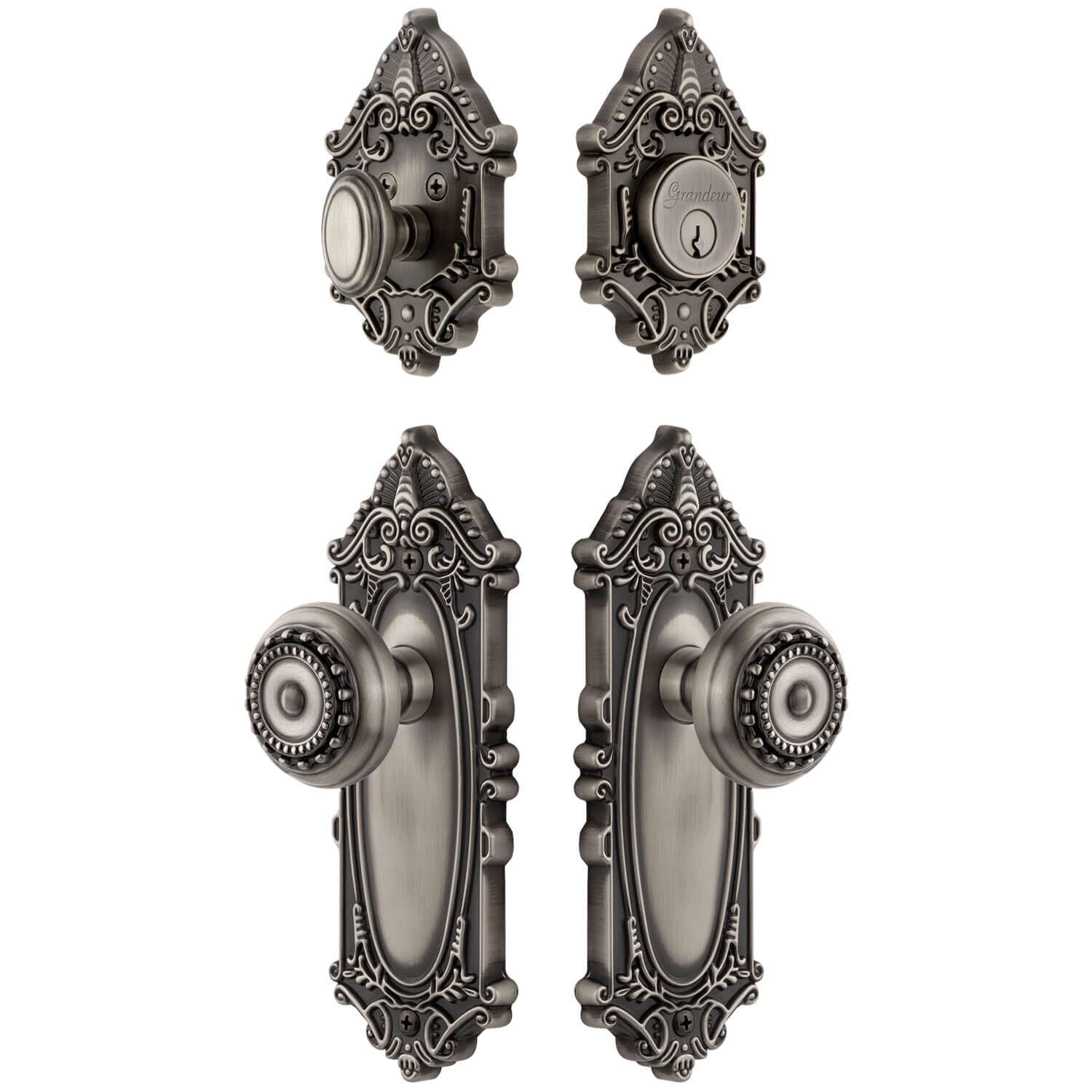 Grande Victorian Long Plate Entry Set with Parthenon Knob in