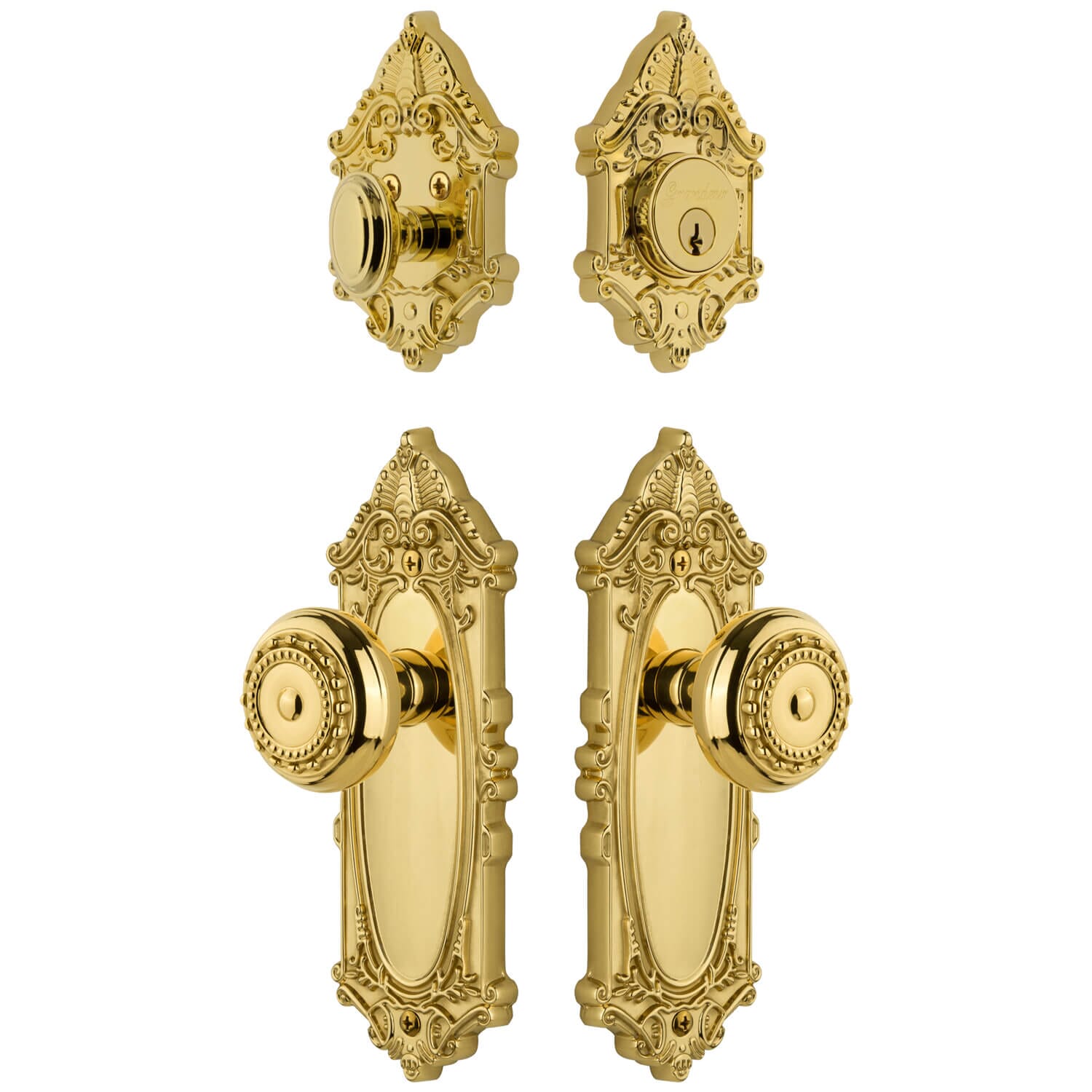 Grande Victorian Long Plate Entry Set with Parthenon Knob in