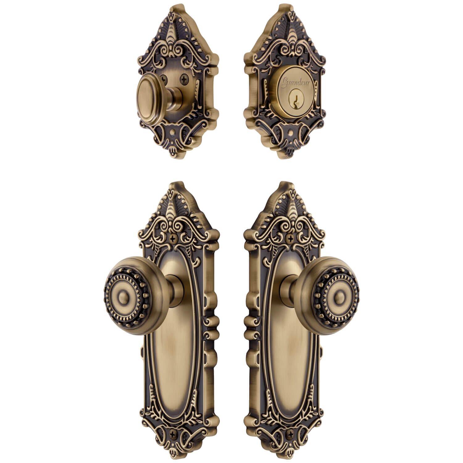 Grande Victorian Long Plate Entry Set with Parthenon Knob in