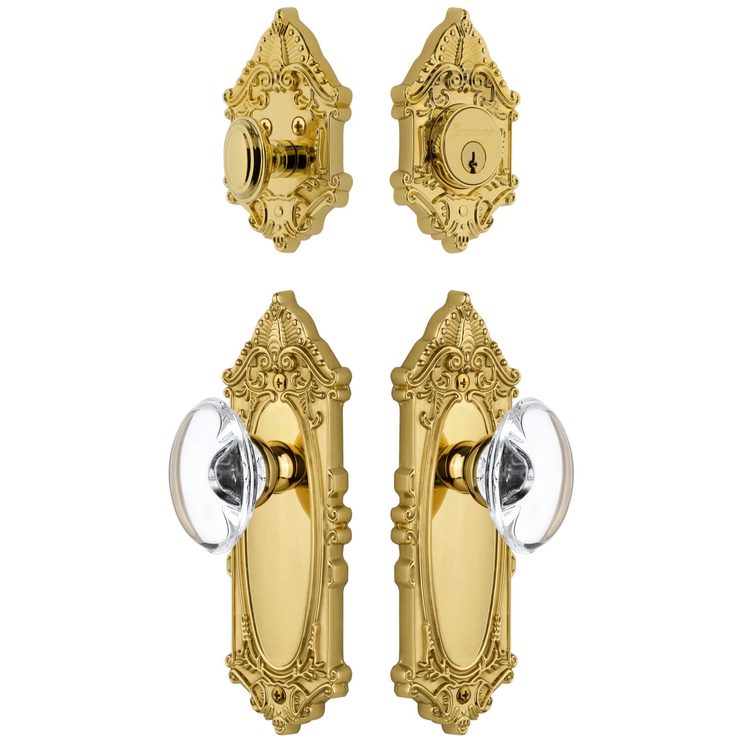 Grande Victorian Long Plate Entry Set with Provence Crystal Knob in Po -  Grandeur Hardware